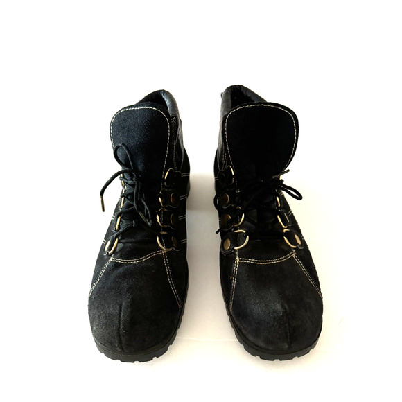 Gran Sasso Hiking Boots Women's 9M Black Suede Leather Lug Sole Fashion Italy - Picture 3 of 12